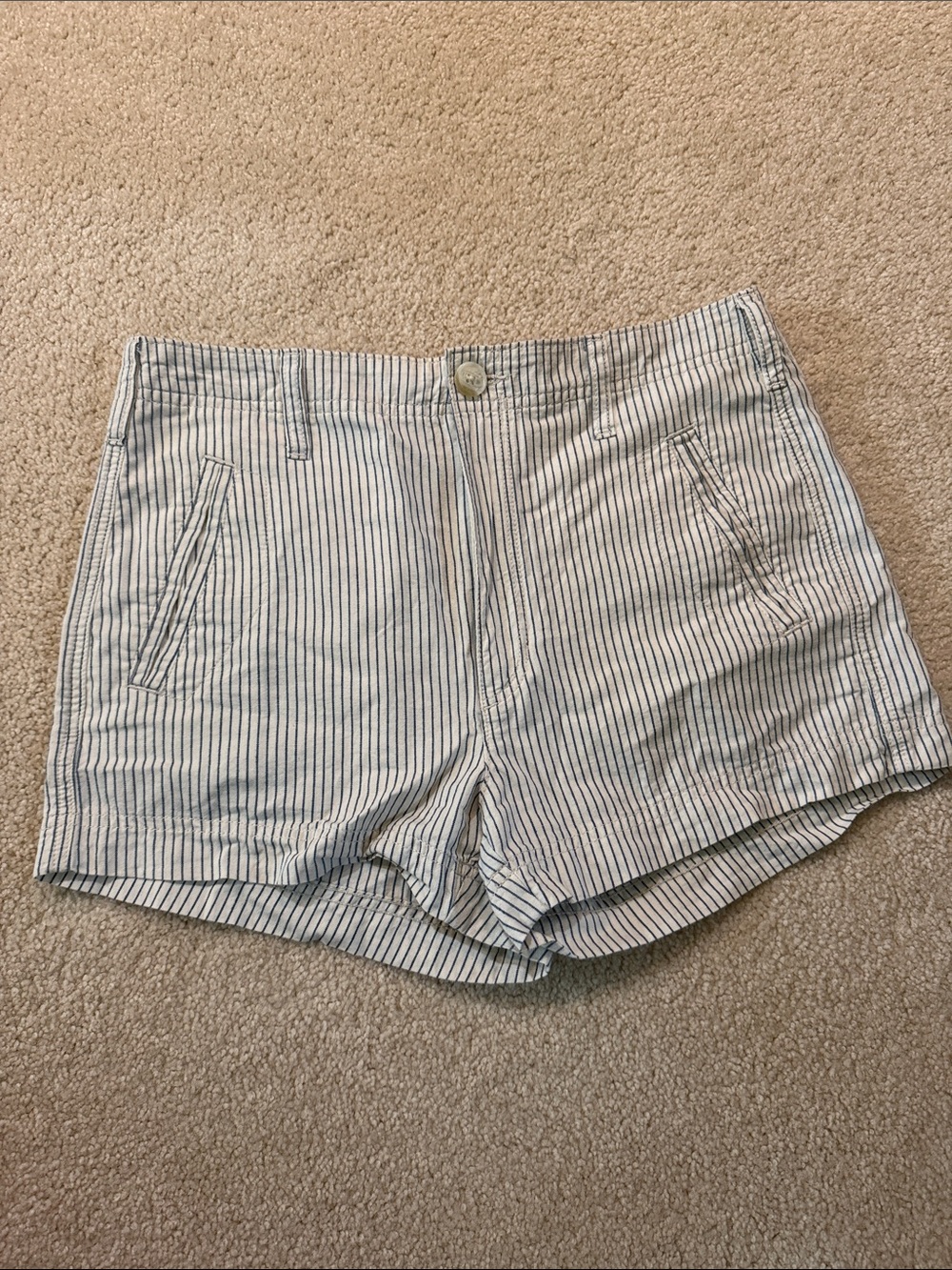 American Eagle Outfitters White Shorts with Navy Pinstripes